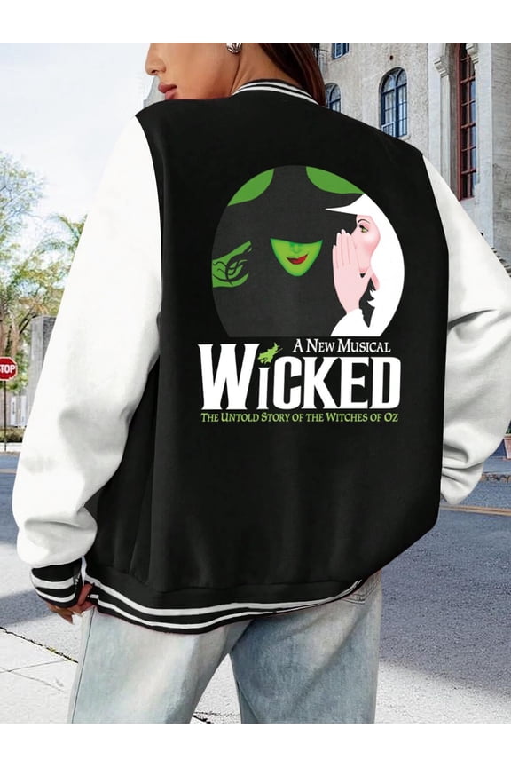 Women's Baseball Jacket Wicked Hoodie for Women. Fantasy Halloween Horror Scary Spooky Witch Bomber Hoodie for Women. Stylish Windproof Outerwear