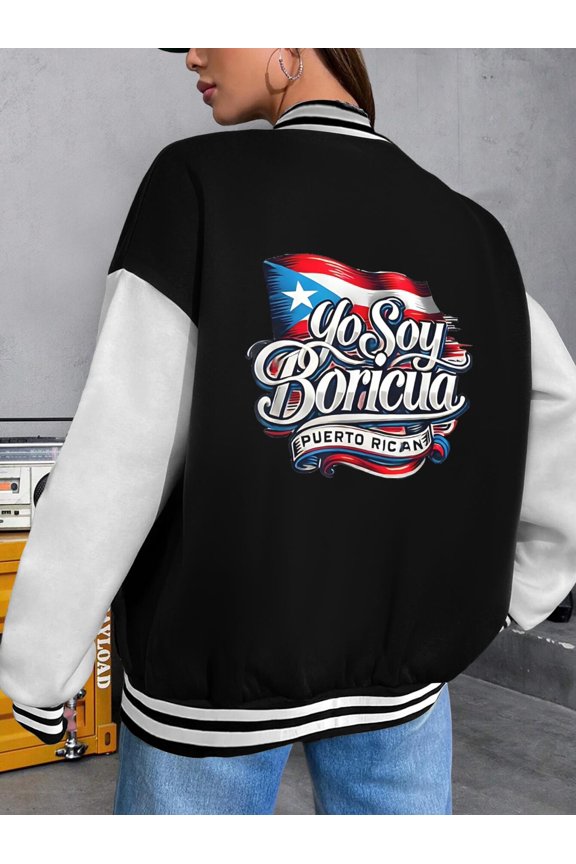 Women's Baseball Jacket Yo Soy Boricua Puerto Rican Flag Hoodies Show Your Pride Best Boricua Gift Idea for Men and Women Puerto Rico Heritage Clothing Great for Women Baseball Jacket