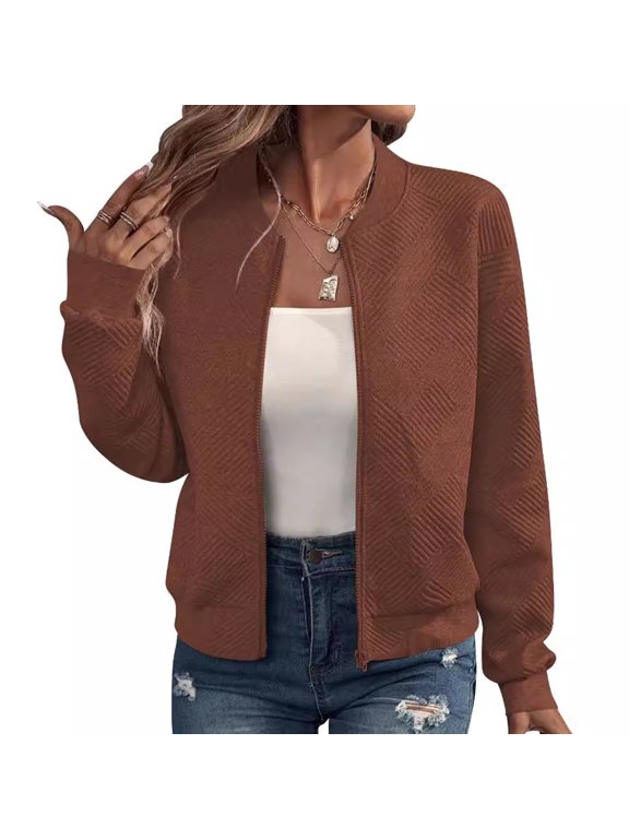 Women's Baseball Jackets Zip Up Bomberes Jackets Casual Long Sleeve Outerwear Windbreaker
