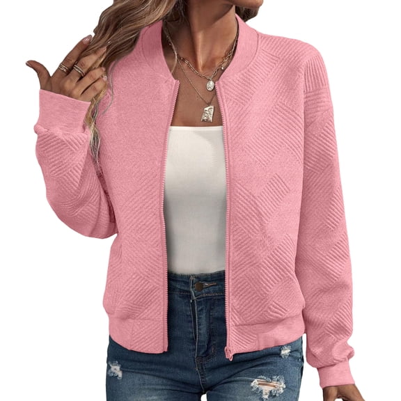 Women's Baseball Jackets Zip Up Bomberes Jackets Casual Long Sleeve Outerwear Windbreaker