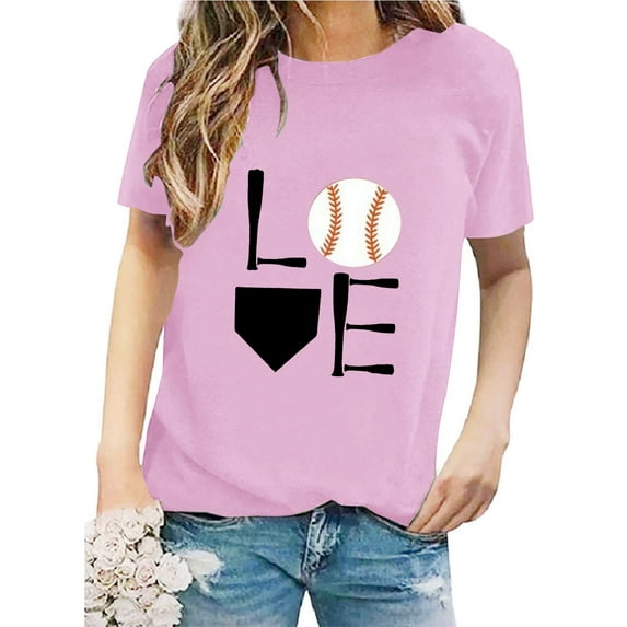 Women's Baseball Print Loose T Shirt Short Sleeve Top