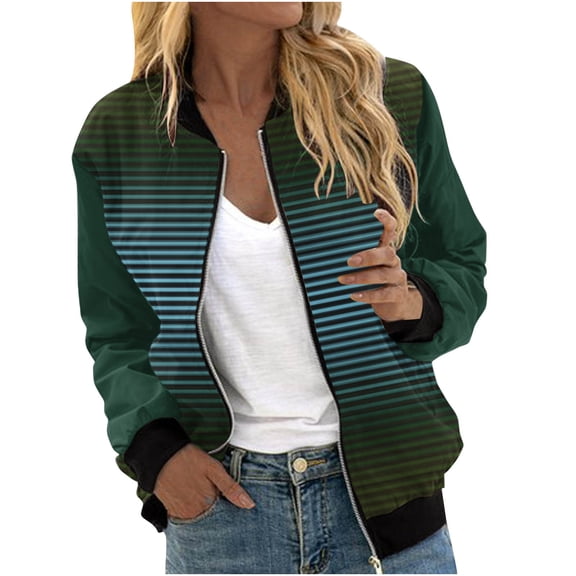 Women's Basetball Jacket Lightweight Zip up Jacket Casual Striped Jacket Coat Outerwear Windbreaker with Pockets Zip up Hoodie Jacket Women S-155 Blue L