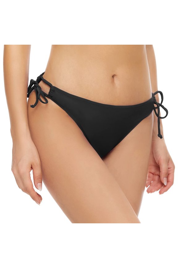 Women's Basic Bikini Bottoms, Classic Triangle Cut with Adjustable Side Ties, Solid Colors for Easy Mix and Match. Black 2XL