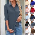 thumbnail image 1 of Women's Basic Button Down Shirts 3/4 Sleeve Stretch Button Up Dress Shirt Slim Fit Waitress Work Shirts Gray S, 1 of 6