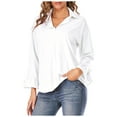 thumbnail image 1 of Women's Basic Button Down Shirts Collared Long Sleeve Plus Size Simple Stretch Formal Solid Casual Work Blouse Tee, 1 of 8