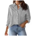 thumbnail image 1 of Women's Basic Button Down Shirts Striped Dressy Casual Long Sleeved Collared Tunic Tops Business Work Relaxed Fit Cardigans, 1 of 5