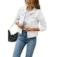 thumbnail image 1 of Women's Basic Button Down Stretch Fitted Long Sleeves Denim Jean Jacket, 1 of 7