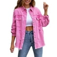 thumbnail image 1 of Women's Basic Button Down Stretch Fitted Long Sleeves Denim Jean Jacket, 1 of 5