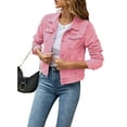 thumbnail image 1 of Women's Basic Button Down Stretch Fitted Long Sleeves Denim Jean Jacket, 1 of 5
