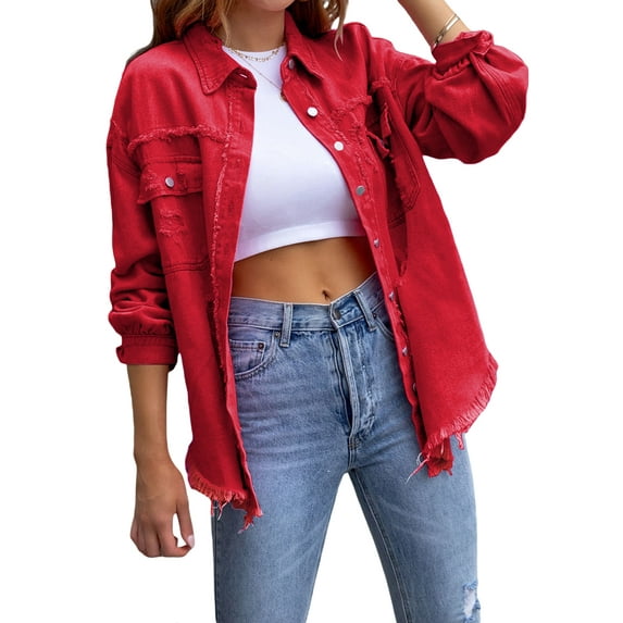 Women's Basic Button Down Stretch Fitted Long Sleeves Denim Jean Jacket