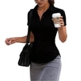 thumbnail image 1 of Women's Basic Button Up Shirt Short Sleeve Button Down Collared Shirts Work Shirt Black L, 1 of 3
