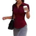 thumbnail image 1 of Women's Basic Button Up Shirt Short Sleeve Button Down Collared Shirts Work Shirt Wine 2XL, 1 of 3