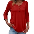 thumbnail image 1 of Women's Basic Casual Button Down Short Sleeve Round Neck T-Shirt Comfortable Soft Breathable Everyday Top Solid Color Tee, 1 of 2