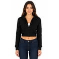 thumbnail image 1 of Women's Basic Casual Cotton Fleece Long Sleeves Solid Full-Zip Cropped Sweatshirt Hoodie, 1 of 4