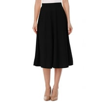 Women's Basic Casual Elastic Waist A-line Solid Flared Midi Skirt S-3XL