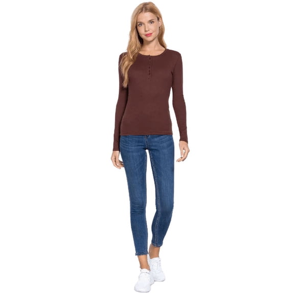 Women's Basic Casual Fitted Long Sleeve Top, Sepia M