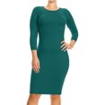 thumbnail image 1 of Women's Basic Casual Plus Size Stretch 3/4 Sleeves Solid Slim Fit Bodycon Midi Dress, 1 of 5
