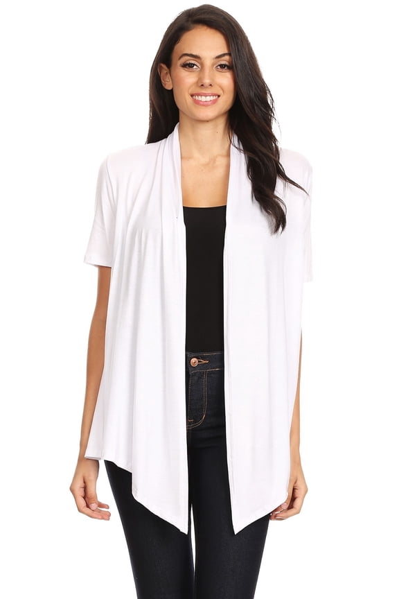Women's  Basic Casual Solid Short Sleeve Open Front Cardigan (S-3X)