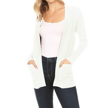Women's Basic Comfy Open Front Long Sleeves Side Pockets Solid Casual Knit Cardigan