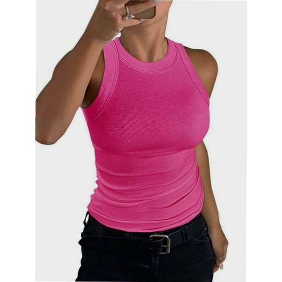 Women’s Basic Crew High Neck Sleeveless Casual Tank Top Ribbed Soft Tank Top