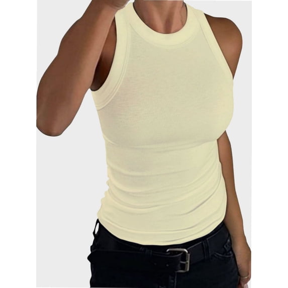 Women’s Basic Crew High Neck Sleeveless Casual Tank Top Ribbed Soft Tank Top