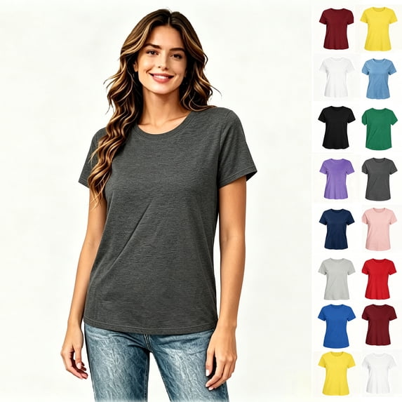 Women’s Basic Crew Neck Short Sleeve T‑Shirt, Everyday Crew Tee Tops for Womens,Women's Plus Size S-5XL