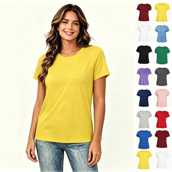 Women’s Basic Crew Neck Short Sleeve T‑Shirt, Everyday Crew Tee Tops for Womens,Women's Plus Size S-5XL