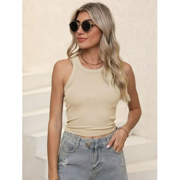 Women’s Basic Crew Neck Sleeveless Casual Tank Top Ribbed Soft Tank Top