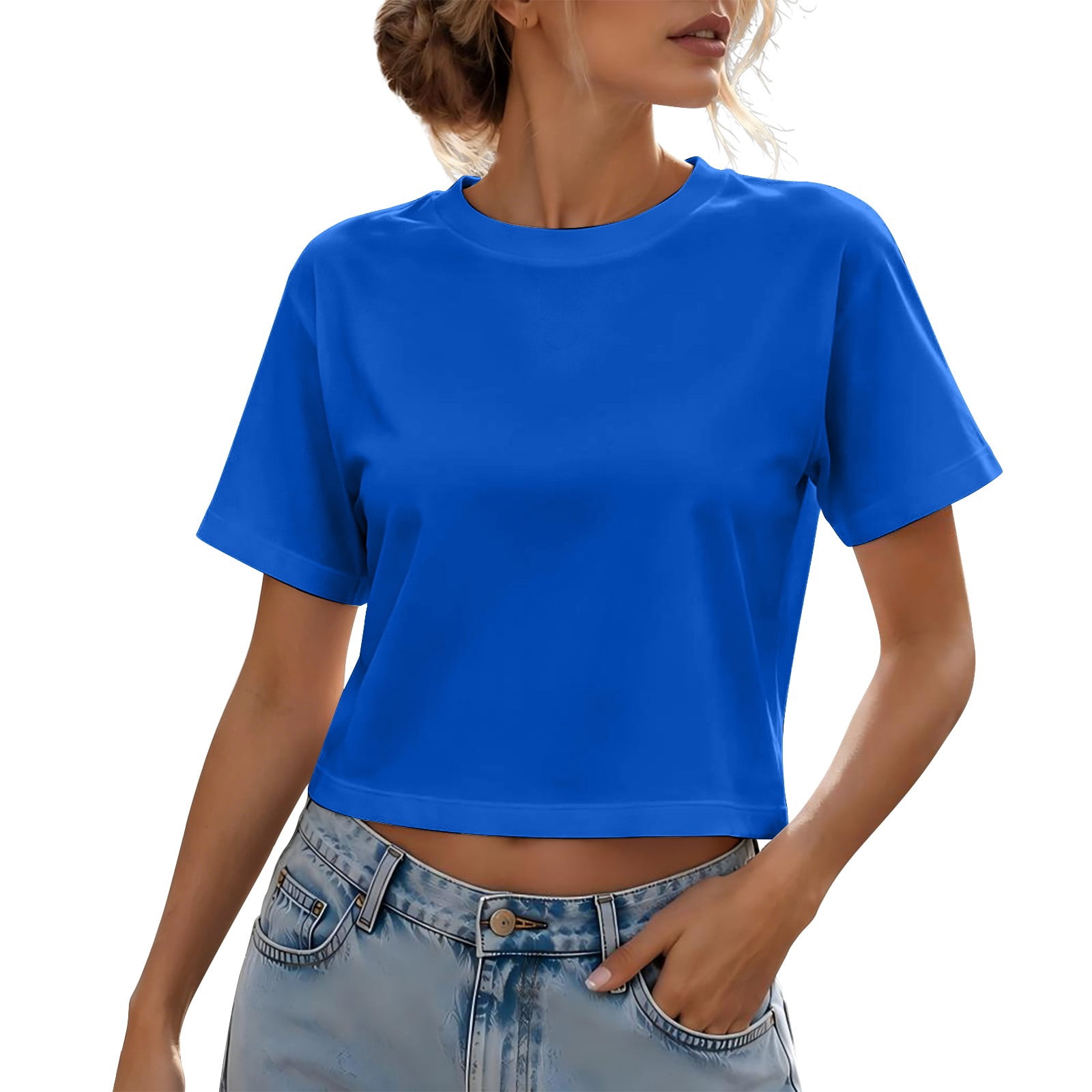 Women's Basic Crop T Shirt Short Sleeve Cropped Tee Shirts Crewneck ...