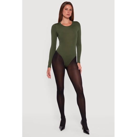 Women's Basic Curve Hugging Long Sleeve Crew Neck Bodysuit