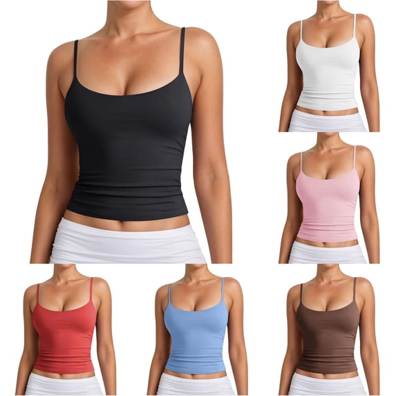 Women's Basic Double Lined Neck Tank Tops Adjustable Tank Summer Sleeveless Tops Bra M