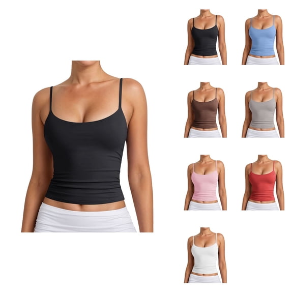 Women's Basic Double Lined Scoop Neck Adjustable Cami Tank Top – Summer Sleeveless Top