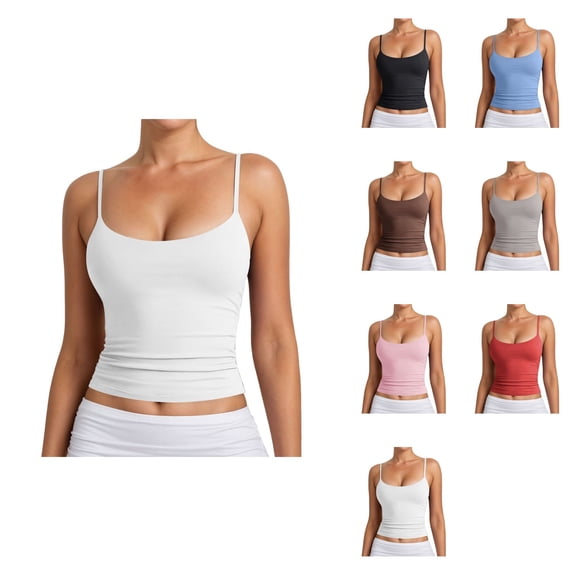 Women's Basic Double Lined Scoop Neck Adjustable Cami Tank Top – Summer Sleeveless Top