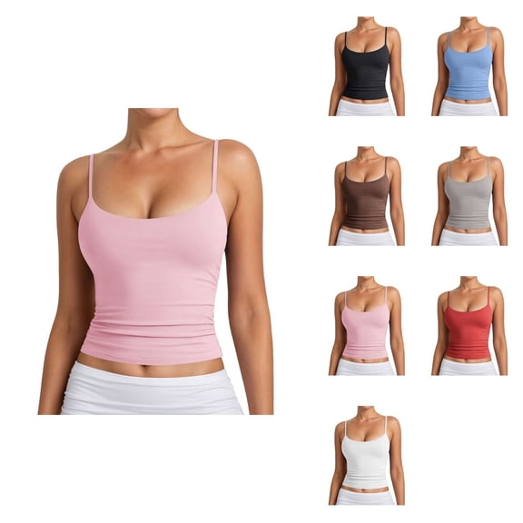 Women's Basic Double Lined Scoop Neck Adjustable Cami Tank Top – Summer Sleeveless Top