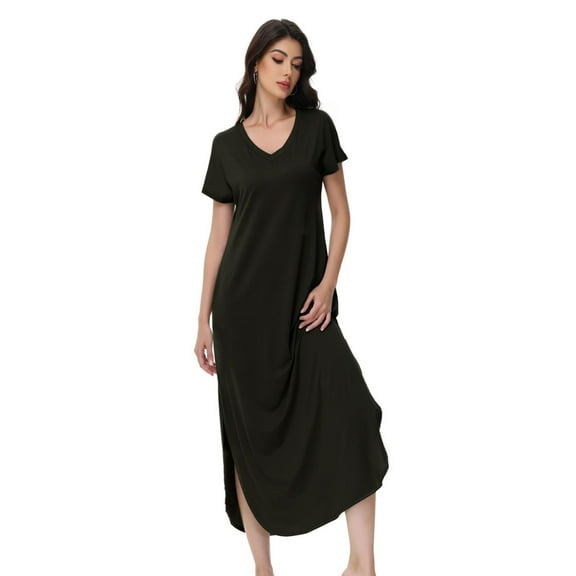 Women's Basic Dress – Short Sleeve Basic Stretch Casual Swing Flowy T Shirt Long One Piece