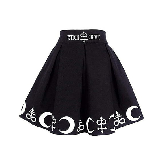 Women's Basic Flared Casual Skater Skirt Gothic Punk Witchcraft Moon Magic Spell Symbols Pleated Mini Skirt