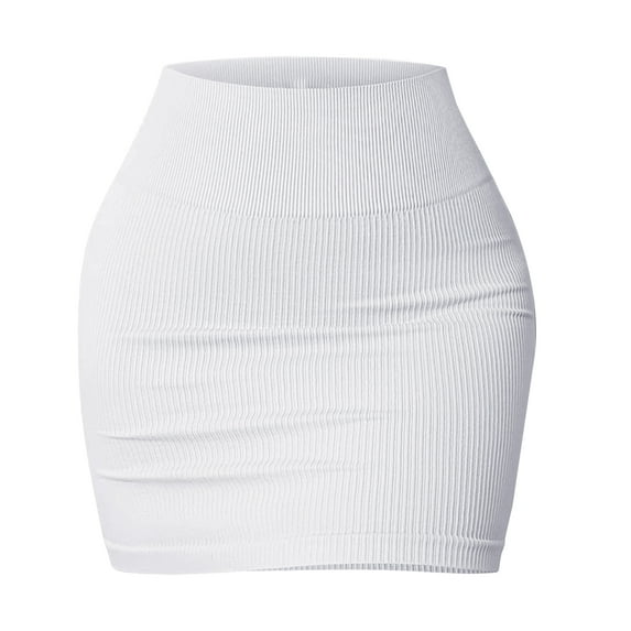 Women's Basic High Waist Stretchy Tube Pencil Skirt Ribbed Knit Short Bodycon Skirt