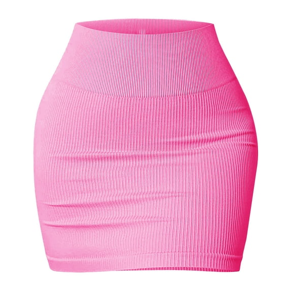 Women's Basic High Waist Stretchy Tube Pencil Skirt Ribbed Knit Short Bodycon Skirt