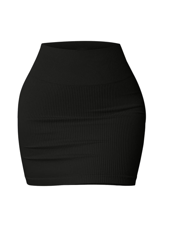 Women's Basic High Waist Stretchy Tube Pencil Skirt Ribbed Knit Short Bodycon Skirt