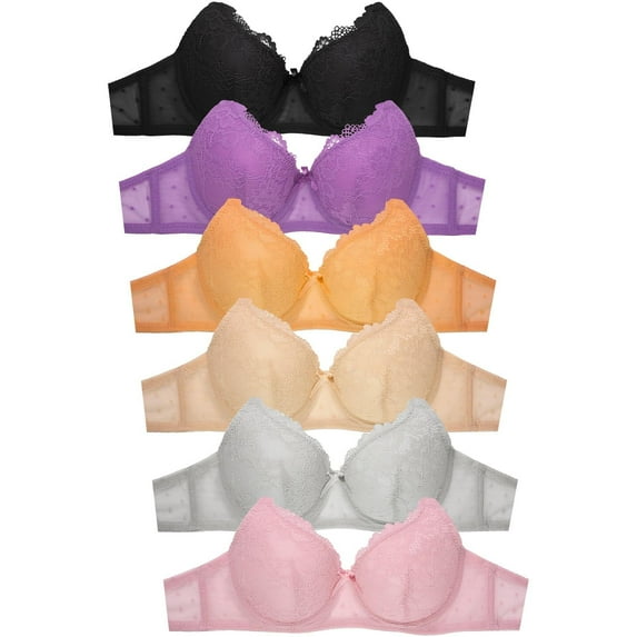 Women's Basic Lace Bras Petite to Plus Size, Pack of 6 - 4523PL, 36B