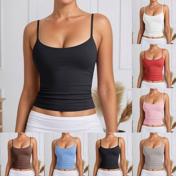 Women's Basic Lined Scoop Neck Tank Tops Adjustable Sleeveless Cami Tank (Black XL)