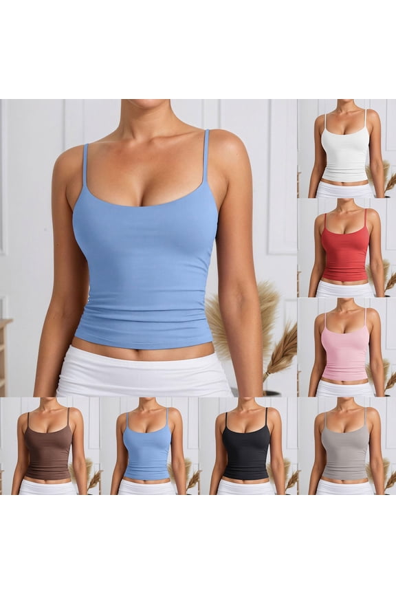 Women's Basic Lined Scoop Neck Tank Tops Adjustable Sleeveless Cami Tank (Blue XXL)
