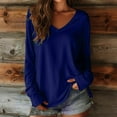 thumbnail image 1 of Women's Basic Long Sleeve Cotton T Shirts Solid Color Comfy V Neck Loose Tunic Tee Shirts Tops Navy S, 1 of 3