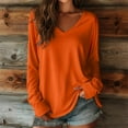 thumbnail image 1 of Women's Basic Long Sleeve Cotton T Shirts Solid Color Comfy V Neck Loose Tunic Tee Shirts Tops Orange S, 1 of 3