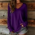 thumbnail image 1 of Women's Basic Long Sleeve Cotton T Shirts Solid Color Comfy V Neck Loose Tunic Tee Shirts Tops Purple L, 1 of 3