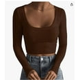 thumbnail image 1 of Women\'s Basic Long Sleeve Cropped Top Casual Stretch Sexy Scoop Neck Rib Slim Fit Cropped Streetwear (Black, S), 1 of 2