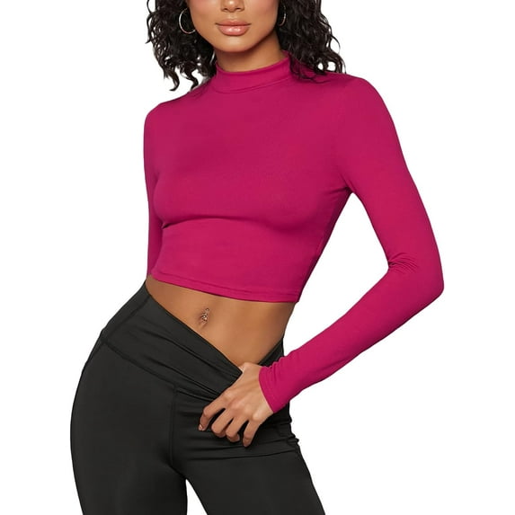 Women's Basic Long Sleeve Round Neck Crop Top T Shirts