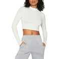 thumbnail image 1 of Women's Basic Long Sleeve Round Neck Crop Top T Shirts, 1 of 2