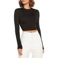 thumbnail image 1 of Women's Basic Long Sleeve Round Neck Crop Top T Shirts, 1 of 2