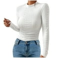 thumbnail image 1 of Women's Basic Long Sleeve Shirts Mock Neck Slim T-Shirt Sexy Eyelet Embroidery Tees Casual Tops, 1 of 8